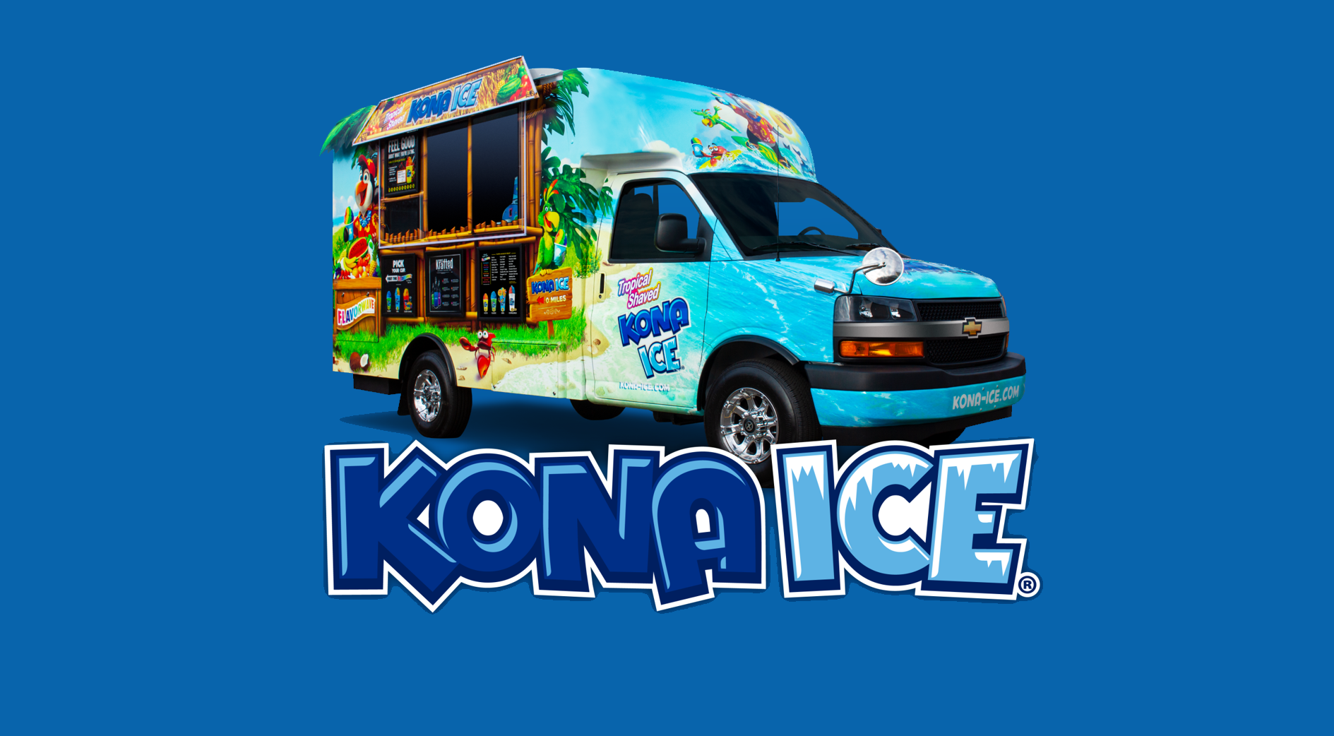 Kona Ice Truck on blue background