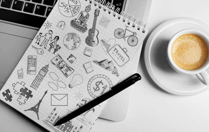 coffee & doodles on notebook